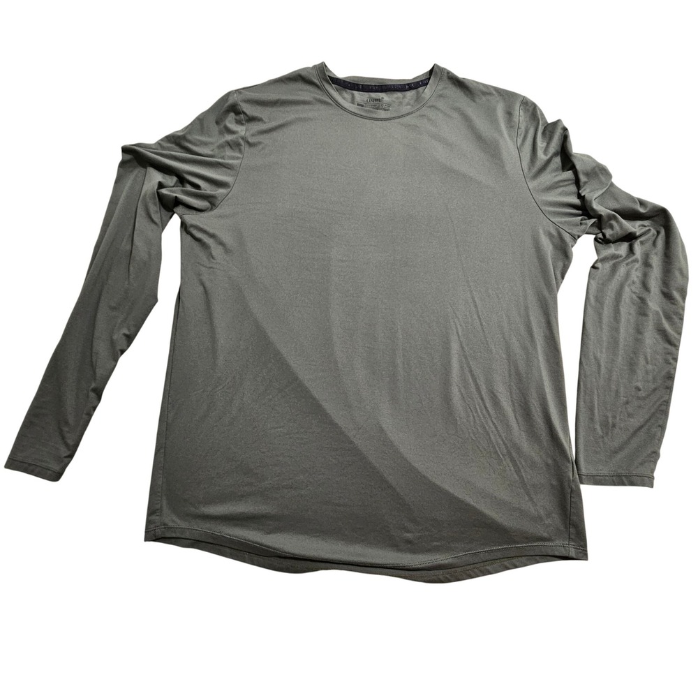 UNRL Performance Shirt Mens L Olive Green Long Sleeve Stretch Drop Tail 1339